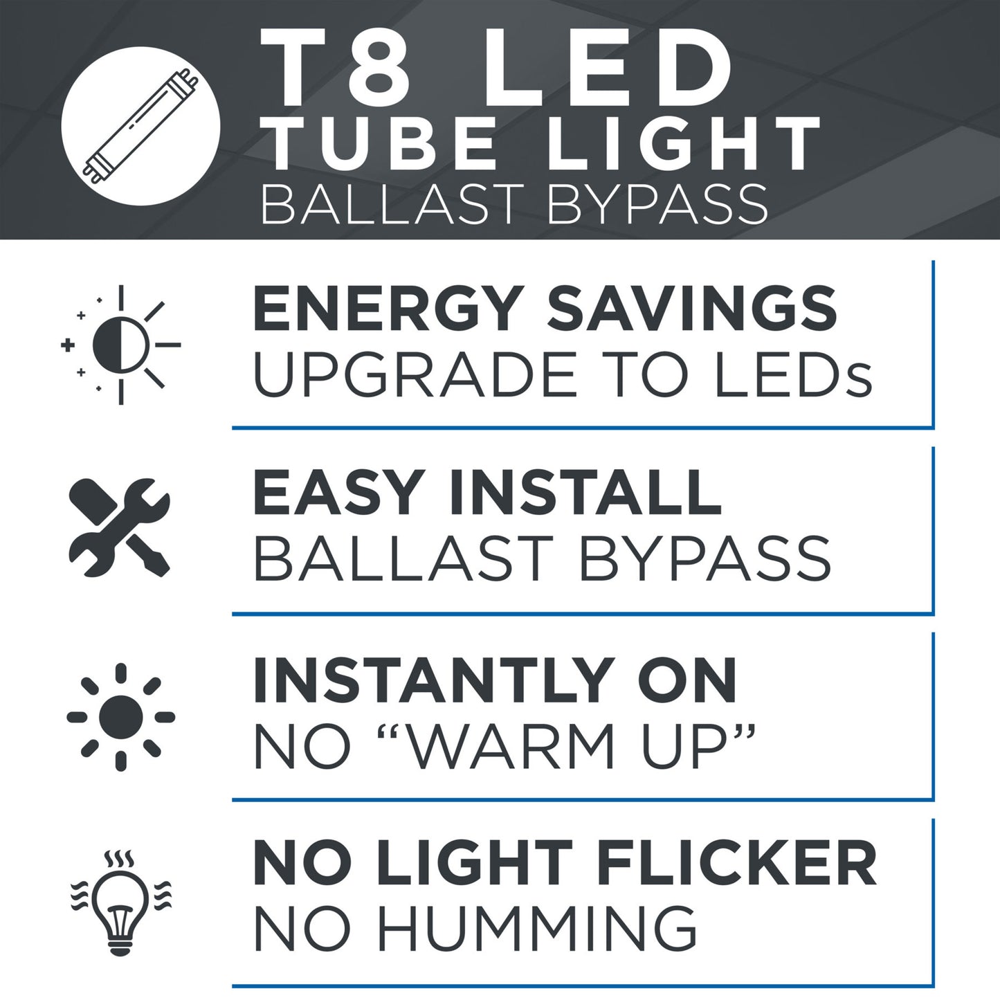 T8 LED Tube, 4Ft, Frosted, Bypass Type B, 18W - 2200 Lumens (25 Pack)
