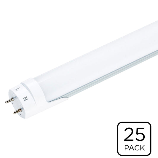T8 LED Tube, 4Ft, Frosted, Bypass Type B, 18W - 2200 Lumens (25 Pack)